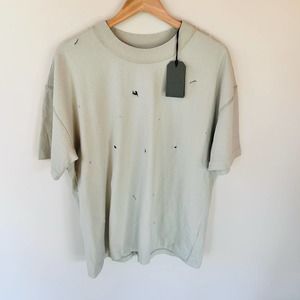 NWT ALLSAINTS distressed Isac sage green crew neck short sleeve shirt oversized